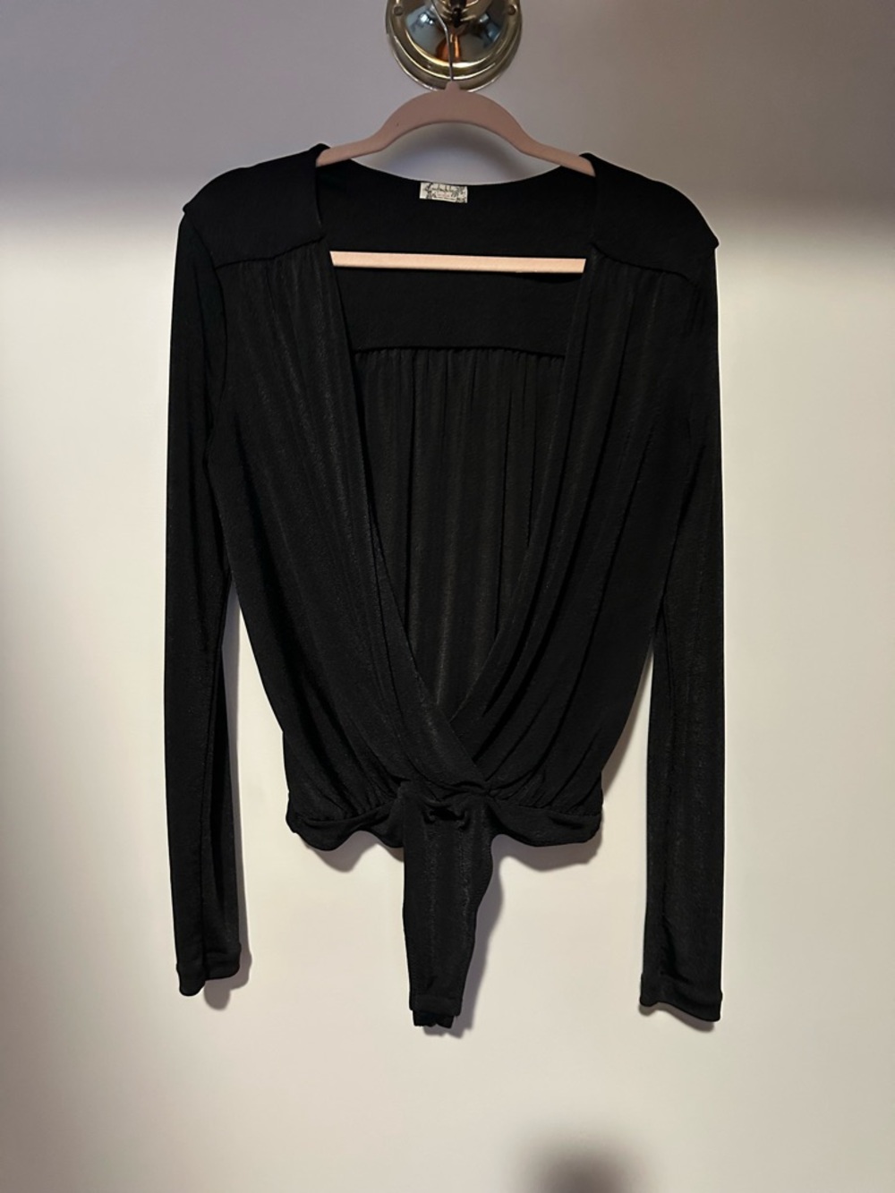 Free People Intimately Turnt Black Long-Sleeve V-neck Bodysuit Size L